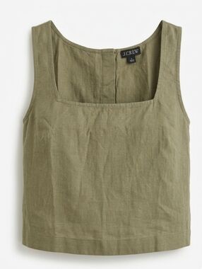 Nwt J. Crew Square Neck Linen Button Back Top Green Tank CK494 Size Small